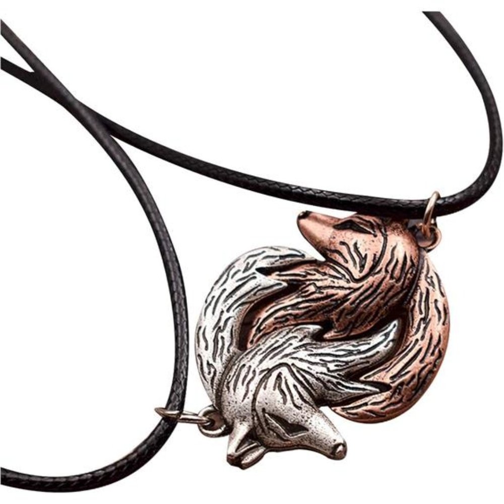 Wolf Necklaces for Couples,Interlocking Wolf Pendants,Faux Leather Cord,Pack of2
